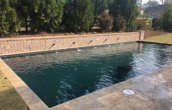 backyard swimming pool with water features