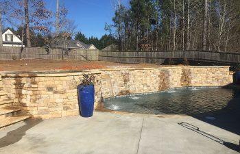 backyard swimming pool with water features