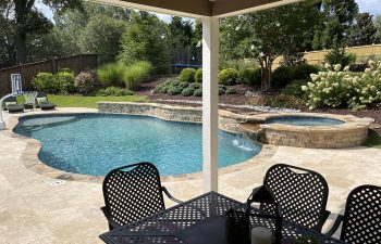 backyard swimming pool with hot tub